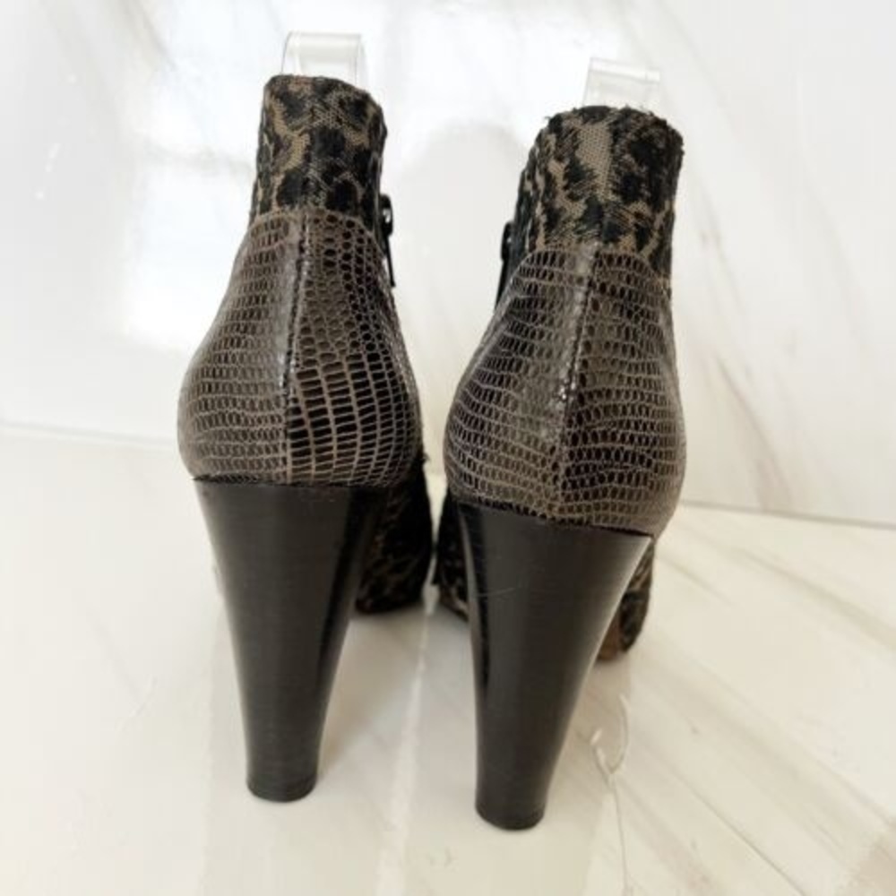 Anthropologie Tibi Italian Leather Ankle Heels Boots Brown Nude 9 Embroidered - Picture 12 of 16